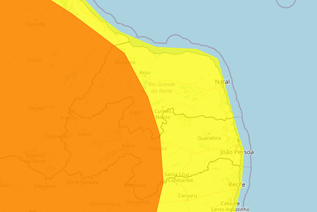 Inmet publica alertas amarelo e laranja de chuvas intensas para o RN